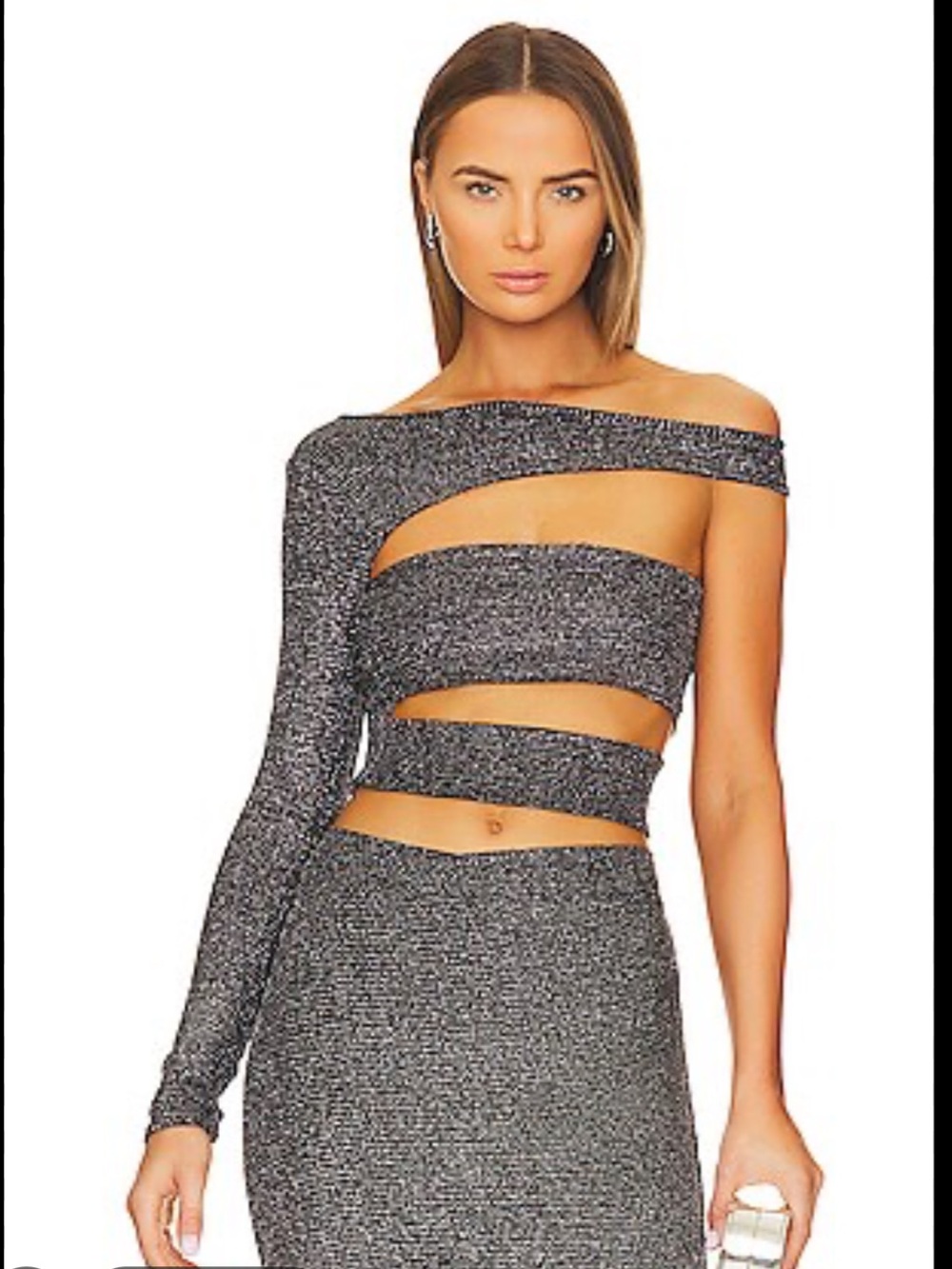 New‎ Lama Jouni Off Shoulder Metallic Bandage Neck Cutout Top